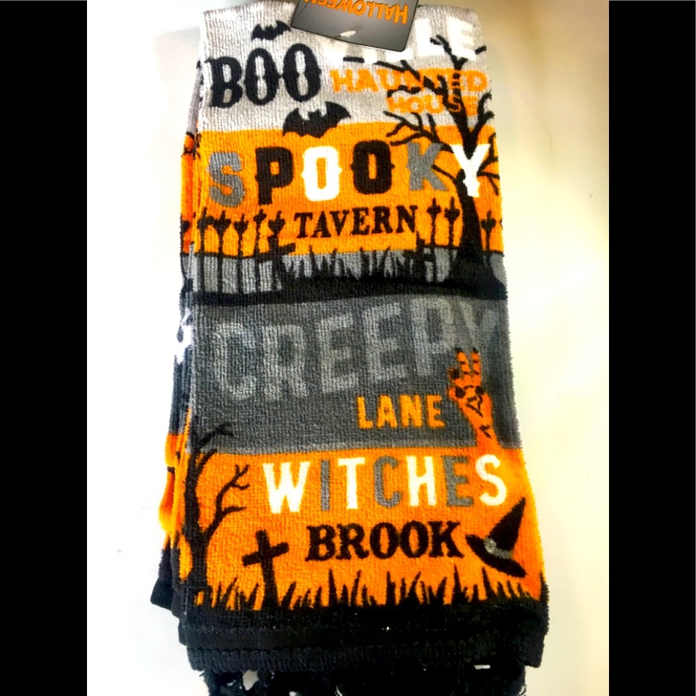2 Halloween City Signs Kitchen Towels BOOVILLE
